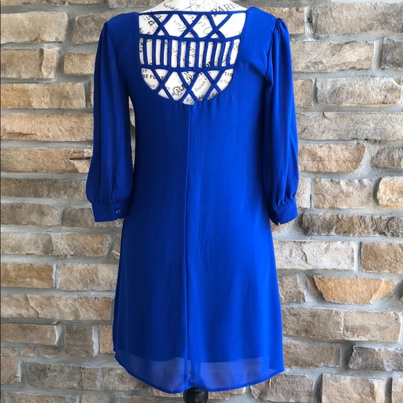 Bright blue dress geometric open back design XS - Picture 1 of 8
